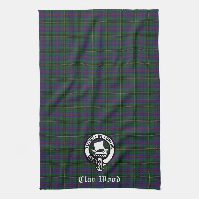 Scottish Clan Wood Crest & Tartan  Tea Towel (Vertical)