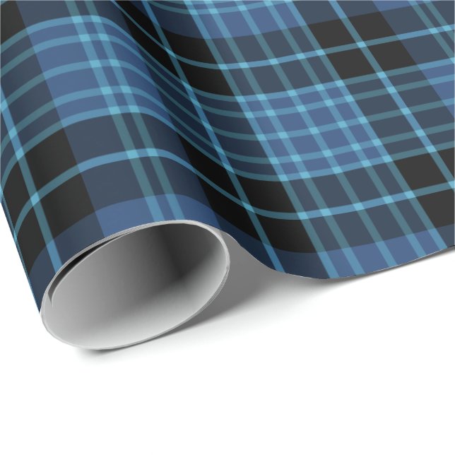 Scottish Clergy Tartan Blue and Black Plaid Wrapping Paper (Roll Corner)