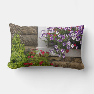 Scottish cottage window with petunias and roses lumbar cushion