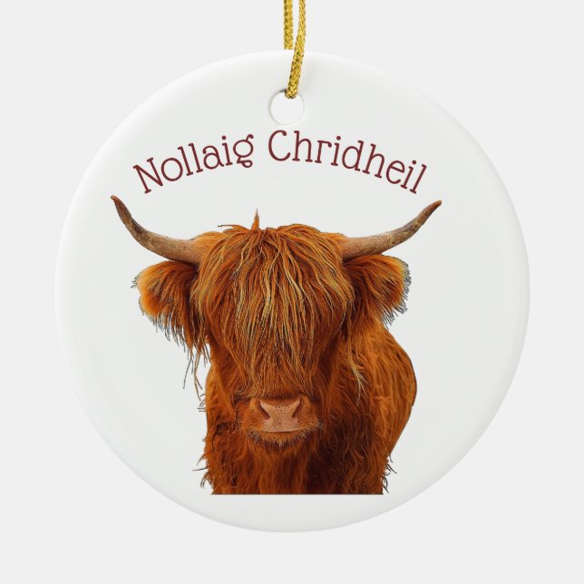 Scottish Cow Ceramic Tree Decoration (Front)