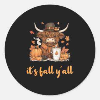 Scottish Cow Fall Thanksgiving It´s Fall Yáll  Classic Round Sticker