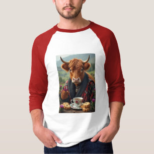Scottish Cow having tea t-shirt