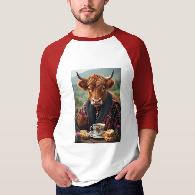 Scottish Cow having tea t-shirt (Front)