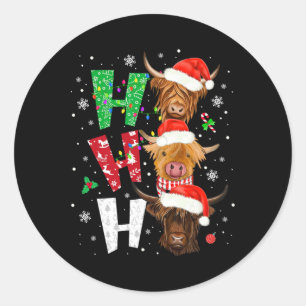 Scottish Cow Print Ho Ho Ho Christmas Pajamas Classic Round Sticker