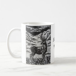 Scottish Deer in Snowy Glen Black & White Linocut Coffee Mug