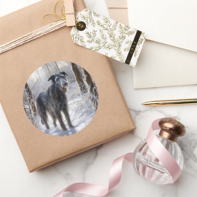 Scottish Deerhound Let It Snow Christmas Classic Round Sticker (Gifting)