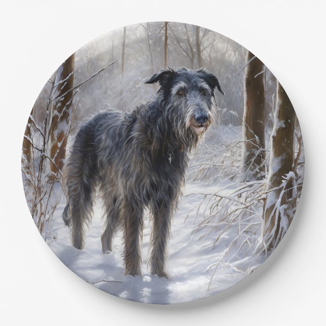 Scottish Deerhound Let It Snow Christmas Paper Plate (Front)