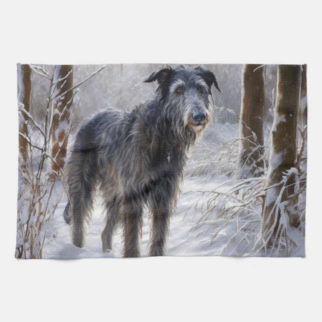 Scottish Deerhound Let It Snow Christmas Tea Towel (Horizontal)