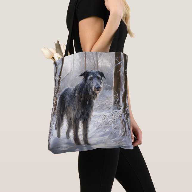 Scottish Deerhound Let It Snow Christmas Tote Bag (Close Up)