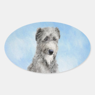 Scottish Deerhound Painting - Cute Original Dog Ar Oval Sticker