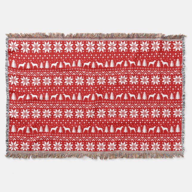 Scottish Deerhound Silhouettes Christmas Pattern Throw Blanket (Front)
