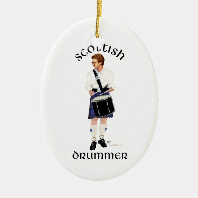 Scottish Drummer - Blue Kilt Ceramic Tree Decoration (Front)