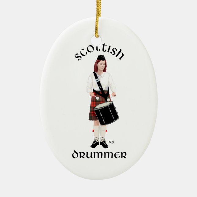 Scottish Drummer - Female Ceramic Tree Decoration (Front)