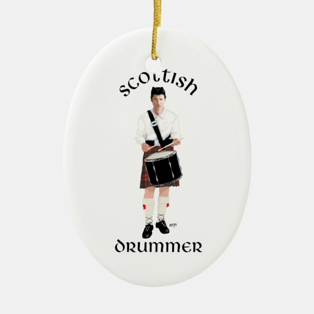 Scottish Drummer - Red Kilt Ceramic Tree Decoration (Front)
