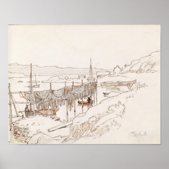 Scottish Fishing Village Abstract Art Sketch Poster (Front)