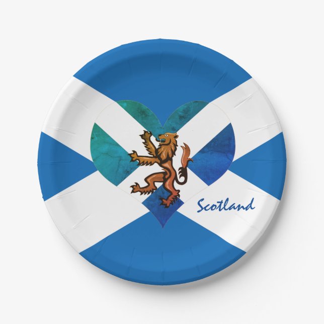Scottish flag & Lion Heart, Scotland party /sports Paper Plate (Front)