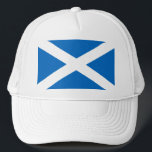 Scottish Flag of Scotland Saint Andrew’s Cross Trucker Hat<br><div class="desc">Scottish Flag of Scotland Saint Andrew’s Cross Saltire: The national flag of Scotland. The cross or saltire shape is based on the x-shaped cross on which the Christian apostle and patron saint of Scotland, Saint Adrew, was crucified. The blue cross design is also now a key component on the Union...</div>