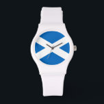 Scottish Flag of Scotland Saint Andrew’s Cross Watch<br><div class="desc">Scottish Flag of Scotland Saint Andrew’s Cross Saltire: The national flag of Scotland. The cross or saltire shape is based on the x-shaped cross on which the Christian apostle and patron saint of Scotland, Saint Adrew, was crucified. The blue cross design is also now a key component on the Union...</div>