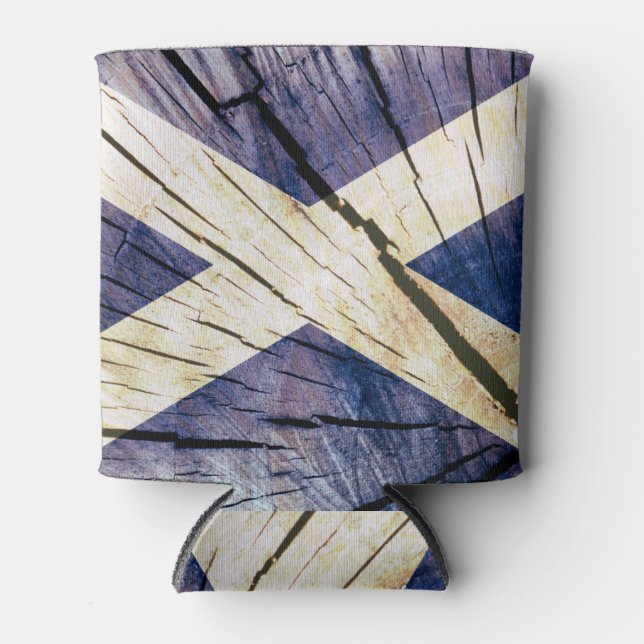 Scottish Flag of Scotland - Tree Trunk Wood Can Cooler (Front)