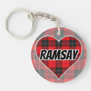 Scottish Flash Clan Ramsay Red Tartan Heart Key Ring