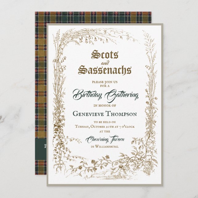 Scottish Flora Sassenach Birthday Invitation (Front/Back)