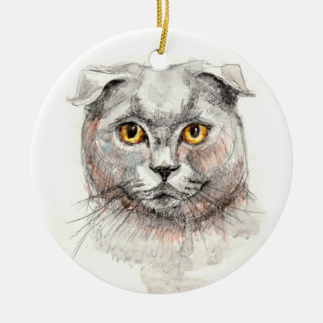 Scottish Fold Cat Ceramic Tree Decoration (Front)