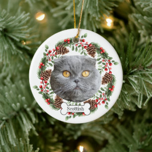 scottish fold cat ceramic tree decoration