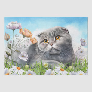 Scottish Fold Cat Floral Watercolor Tissue Paper