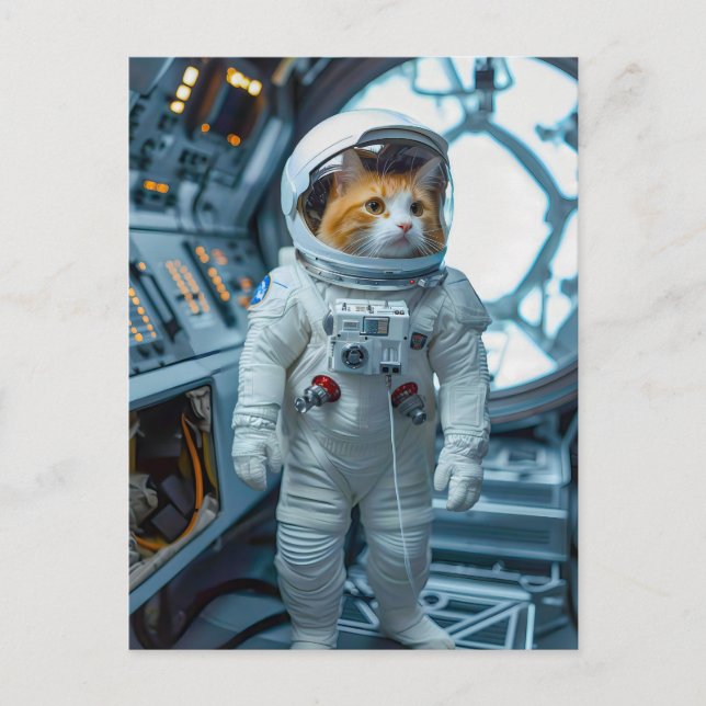 Scottish Fold cat inside space capsule Holiday Postcard (Front)