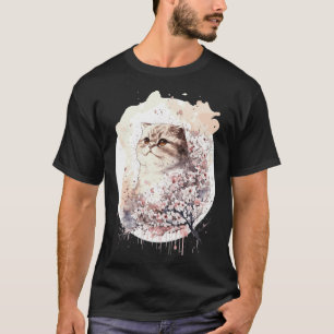 Scottish Fold Cat Japanese Cherry Blossom Sakura T-Shirt
