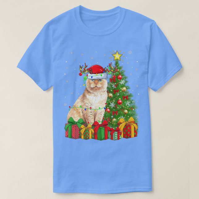 Scottish Fold Cat Lighting Xmas Tree Scottish Fold T-Shirt (Design Front)
