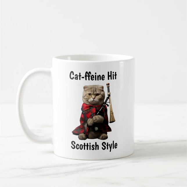 Scottish Fold Cat with Bagpipes Coffee Mug (Left)