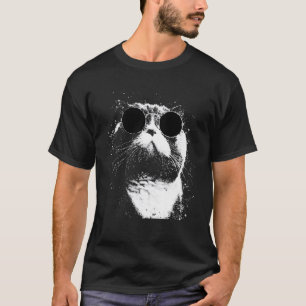Scottish Fold Cat with Sunglasses White Splash Art T-Shirt