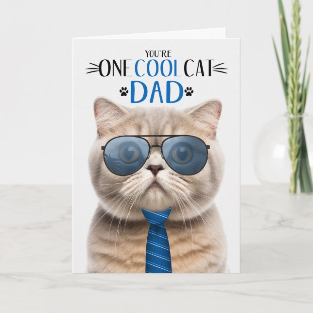 Scottish Fold Cream Cat Father's Day One Cool Cat Holiday Card (Front)
