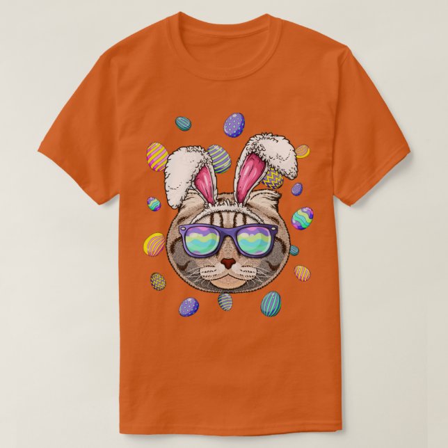 Scottish Fold Easter Bunny Ears Funny Easter Eggs  T-Shirt (Design Front)