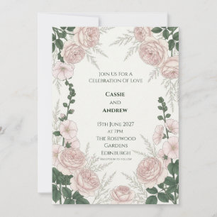 Scottish Garden Heirloom Hollyhock Weddin Invitation