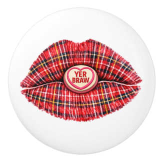 Scottish Gift Tartan Lips Love Pop Art Ceramic Knob