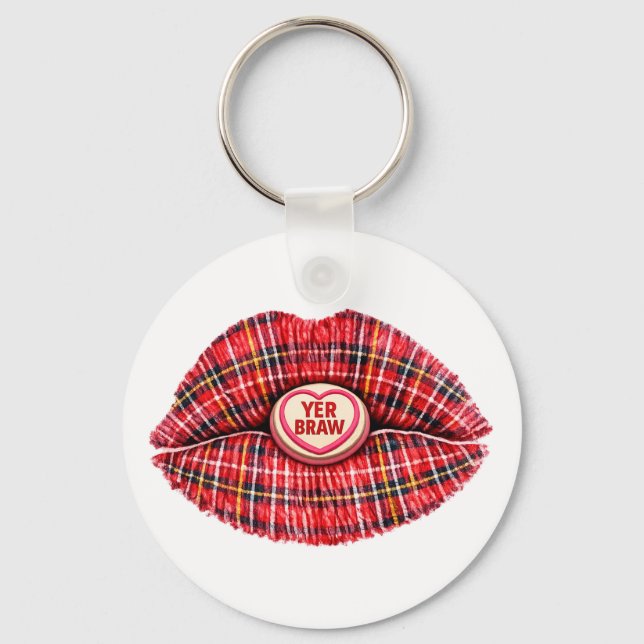 Scottish Gift Tartan Lips Love Pop Art Key Ring (Front)