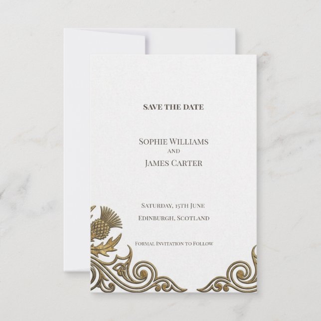 Scottish Gold Thistle Ornament Save the Date Card (Front)