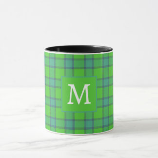 Scottish green &blue Plaid tartan monogram name Mug