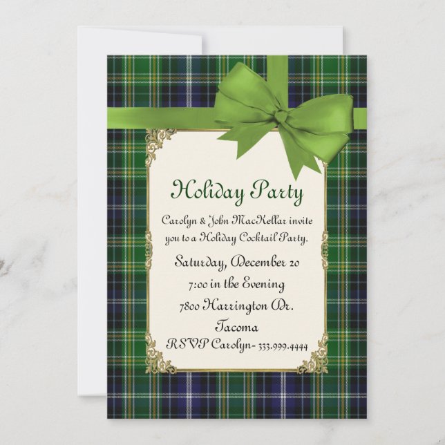 Scottish Green Tartan Plaid Custom Holiday Party Invitation (Front)