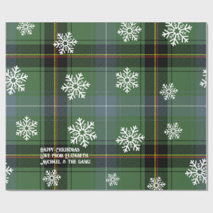 Scottish Green Tartan Snowflake Personalised Xmas Wrapping Paper