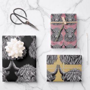 Scottish Highland Bull Illustration  Wrapping Paper Sheet