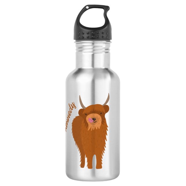 Scottish Highland Cattle Cow Graphic Personalised 532 Ml Water Bottle (Front)