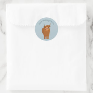Scottish Highland Cattle Cow Graphic Personalised Classic Round Sticker