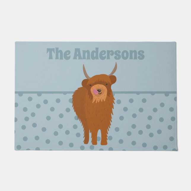 Scottish Highland Cattle Cow Graphic Personalised  Doormat (Front)