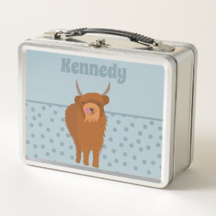 Scottish Highland Cattle Cow Graphic Personalised Metal Lunch Box