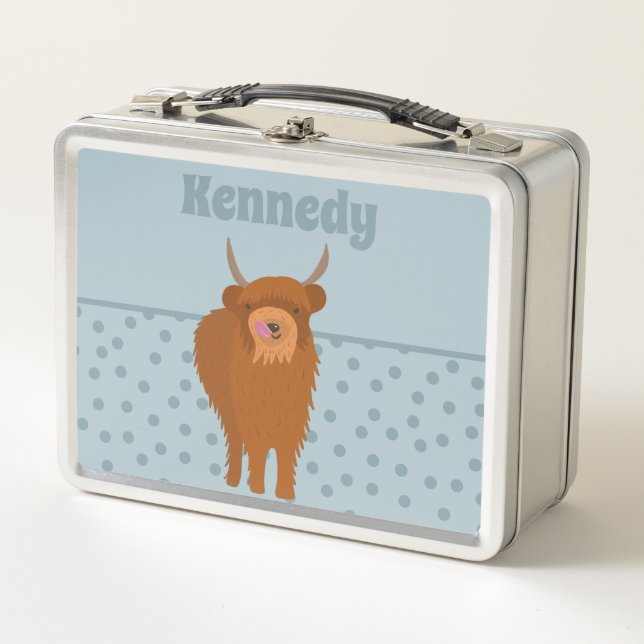 Scottish Highland Cattle Cow Graphic Personalised Metal Lunch Box (Front)