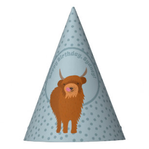 Scottish Highland Cattle Cow Graphic Personalised Party Hat