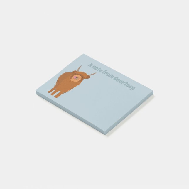 Scottish Highland Cattle Cow Graphic Personalised Post-it Notes (Angled)